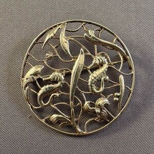 Vintage Openwork Seahorse Brooch Sterling Silver Coastal Grandma Cottagecore